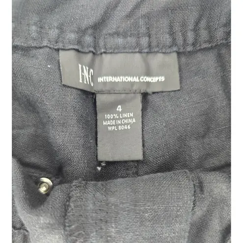 INC International Concepts Womens Shorts Size 4 Black Pockets 100% Linen
