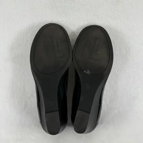 Lauren Ralph Lauren Black Patent Leather Wedge Loafers with Gold Accents 8 READ