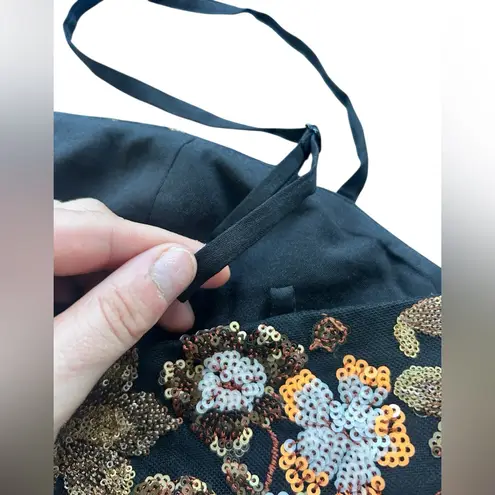 HELSI Sonya Floral Sequin Black Cocktail Midi Dress Floral Size Medium