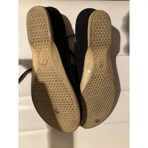 VITAL Black Suede Lace Up Wedge Sandals Women's Size 38 US 7.5 Made in Austria