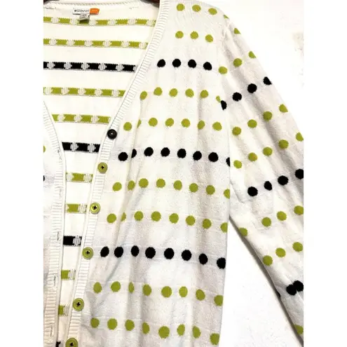 Spanner Golf Womens White Cardigan Size XXL Polka Dots Green & Black Preppy
