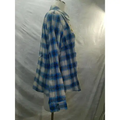 Diane Gilman western style long sleeve blouse with floral embroidery Size 1X