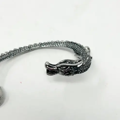 Dragon Goth Punk Ear Cuff Wrap Tail Earring Gunmetal Rhinestone Dragon Serpent Gray