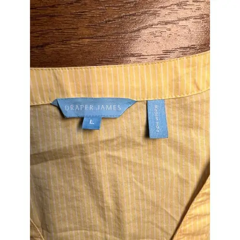 Draper James Yellow Embroidered Striped Flower Emily Button Down Top size Large