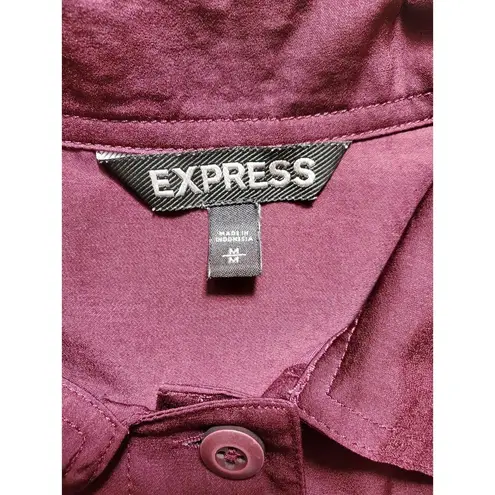 EXPRESS  Women's Burgandy button down collared blouse work shirt sz M Silky