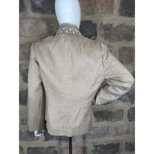Elie Tahari  Blazer Tan Wool Silk Blend Braided Detail Woman's Size‎ Large