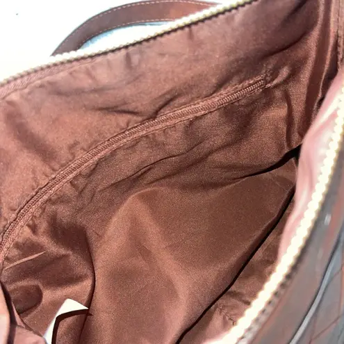 Faux Leather Large Quilted Crossbody Bag Brown