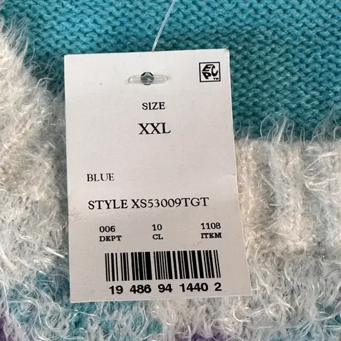 33 Degrees Sweater Women XXL Blue White Knit Christmas Sequins Winter Wonderland