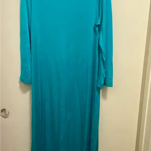 Vintage Shadowline Womens Teal Blue Long Nightgown L Large 40” Quilted Neckline