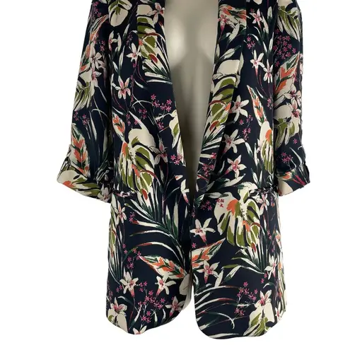 ZARA  Satin Floral Printed Open Front Long Blazer Jacket Women Green Size XS