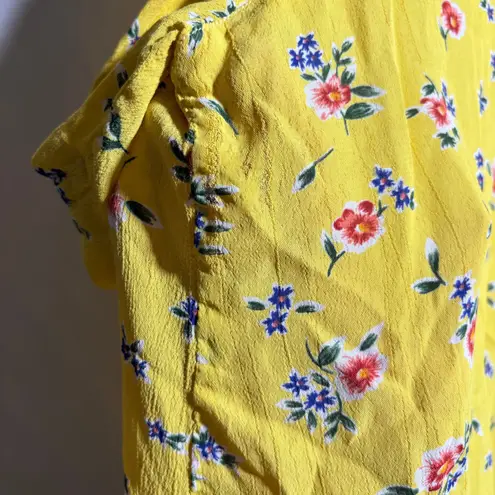 VTG Yellow Crinkle Rayon Pearl Button Up Top Floral Denim Collar Womens 2X SEE