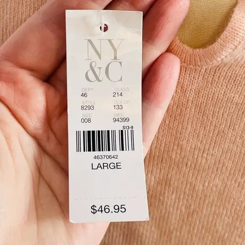 New York And Company Sparkle Neckline Lightweight Sweater- Peachy Pink- Size Large