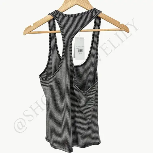 ANINE BING NWT Kristen Asymmetrical Ribbed Stretch Tank | Sz Medium | Black/Grey