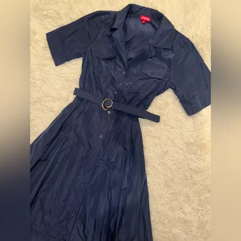 NEW STAUD Millie Navy Button Down Shirt Belted Maxi Dress sz XS Blue
