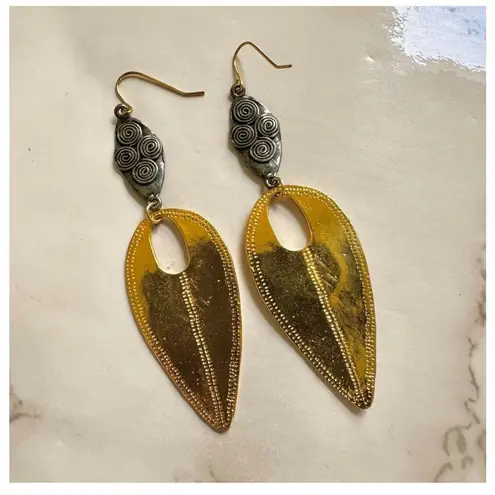 Devin Leigh 18k Gold Plated Hammered and Gun Metal Earrings