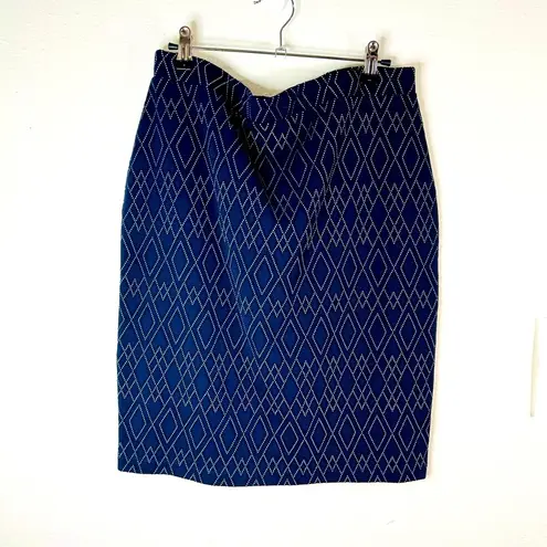 Leota Pencil Skirt Large Navy Geometric Diamond Stretch Knit 22.5”