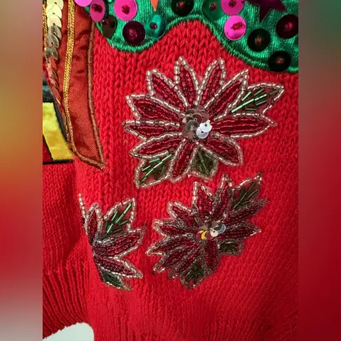 Vintage Work In Progress By Gladys Bagley Christmas Sweater Singing Works Red Size L