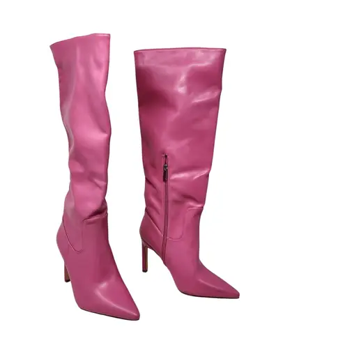 Sun Envy Pink Pleather Pointed Toe Stiletto High Heels Over The Knee Boots 8.5