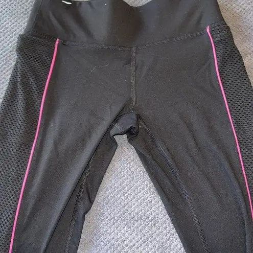 PINK - Victoria's Secret Victoria's Secret PINK Ultimate Black Mesh Leggings XS High‎ Rise Hot Pink Logo