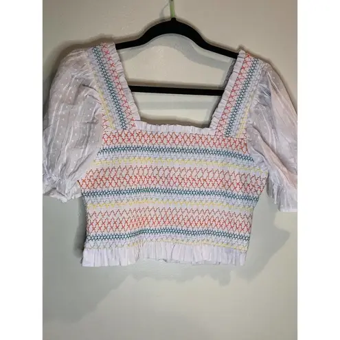 Free The Roses New Multicolor Smocked Top Medium White Feminine Boho