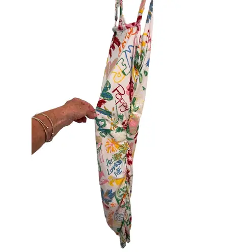 Jolie & Joy Graffiti Floral Ruched Slip Dress Medium Red
