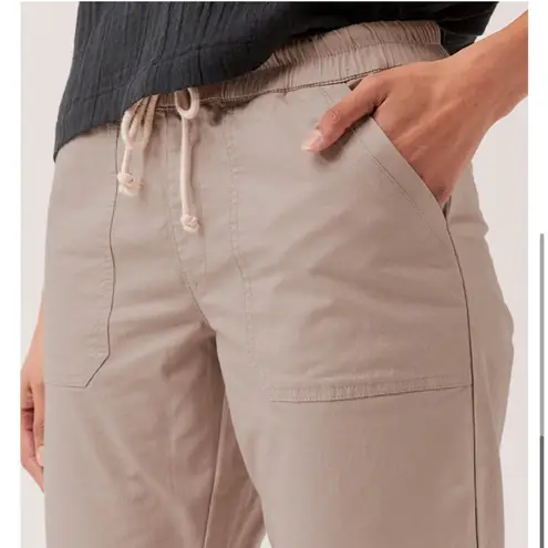 Pact Organic Cotton Woven Twill Roll Up Pant Beige Drawstring Pull On Sz Medium