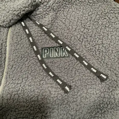 PINK - Victoria's Secret PINK BY VS GREY SHERPA PULL OVER HOODIE