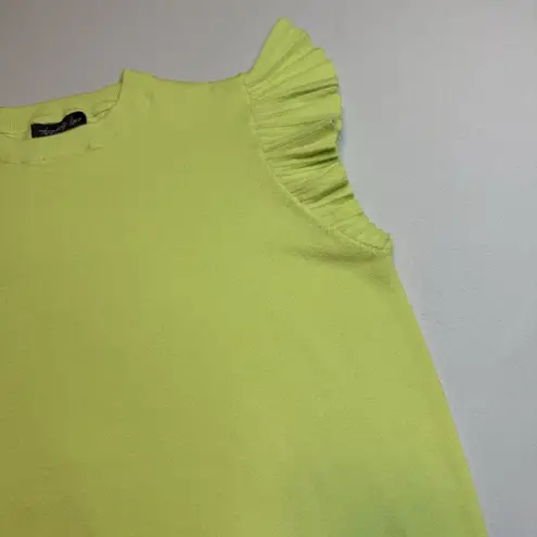 On Twelfth Twelfth Love Women's Chartreuse Pleated Shoulder Lightweight Crewneck Sweater #