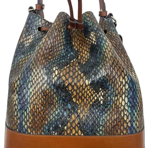 Brahmin Marlowe Embossed Leather Bucket Bag Bottle Blue Fletcher