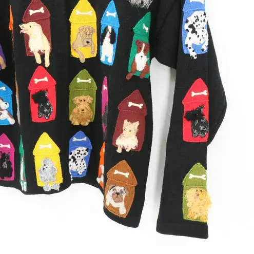 Design Options Philip & Jane Gordon Dogs in Dog Houses Black Cardigan Sweater M Size M