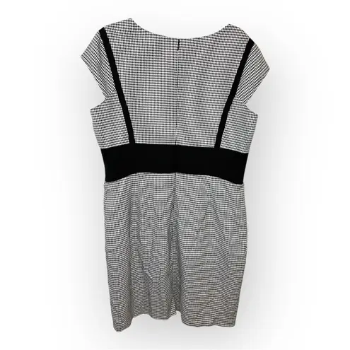 Tahari Arthur S Levine Black White Houndstooth Dress 16 Work Office Classic Silver