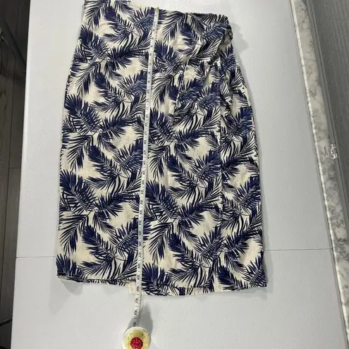 Panama Jack Linen Blend Wrap Skirt Blue White Tropical Leaves Women Size S