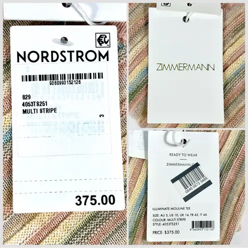 Zimmermann Illuminate Mouline Pleated Short Sleeve Sweater Tee US 10 NWT