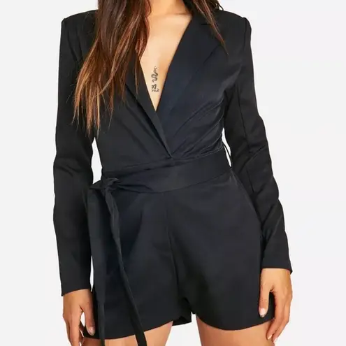 Glam Shimmery Silk Blazer Romper Black Large