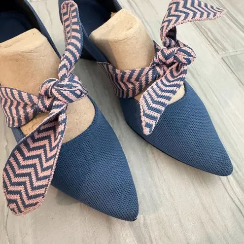 Vivaia Aurora Pointed Toe Mary Jane Block Heels Bow Non Slip Blue Office 6.5