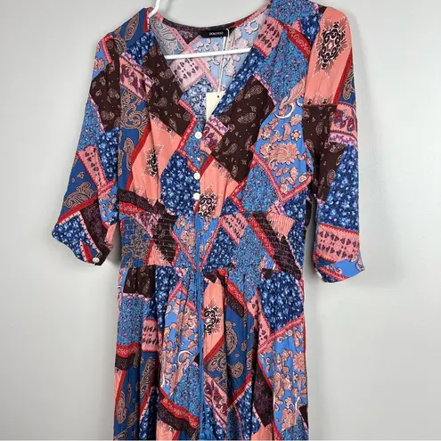 Maxi Summer Dresses Buttons Half Sleeve Empire Waist Hawaiian Boho Dress, Size M Purple Size M