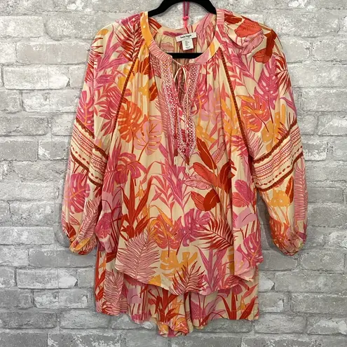 Haute Hippie Pink and Orange Tropical Bohemian Peasant Style Short Set