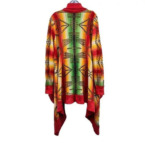 Polo Ralph Lauren Long Draped Open Cardigan Sweater Aztec Southwestern Serape Red Size XL