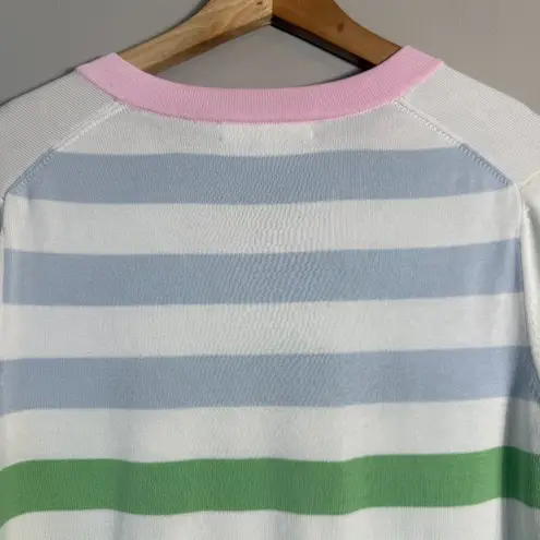 Brooks Brothers Cotton Tennis Striped V-Neck Sweater Pullover Women Medium White