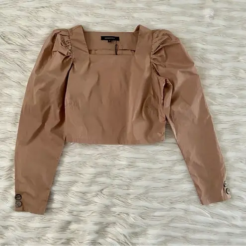 Olivaceous  Brown Tan Puff Sleeve Structured Long Sleeve Semi Cropped Top Sz S thumbnail 41