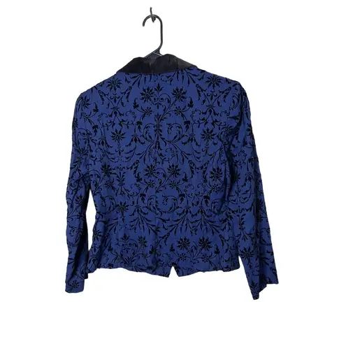 Jessica Howard Womens Medium Blue Black Floral Velvet Collar Vintage Blazer