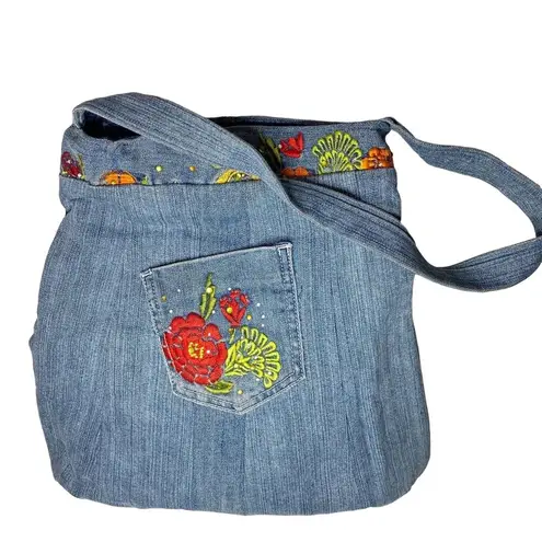 Unbranded Bohemian Jean Bag Floral Embroidery Large