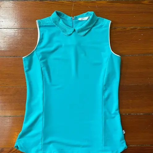 Lady Hagen Floral Laser Cut Peter Pan Collar Sleeveless Golf Polo - Sz S 💚🎀