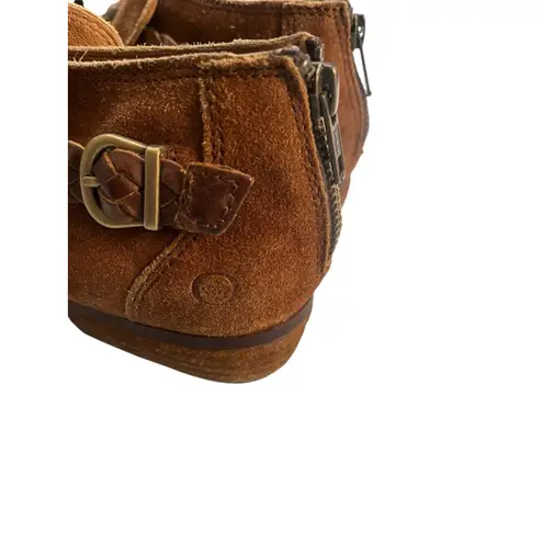 Born Kerri Ankle Boots Size 8.5 M Suede Zip Back Brown Buckle Cuban Heel Shoe