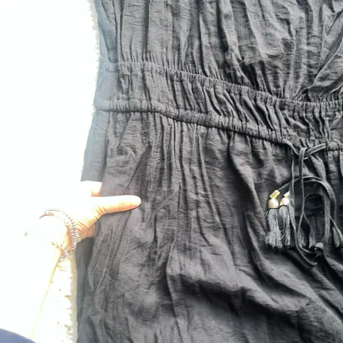 City Chic Erica Jumpsuit Wide Leg Tassel Ties Puff Sleeve Black XL / 22