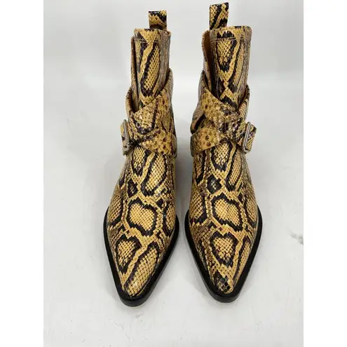 Chloé Chloe Rylee Python Snakeskin Print Leather Buckle Pointed Toe Ankle Boots 37