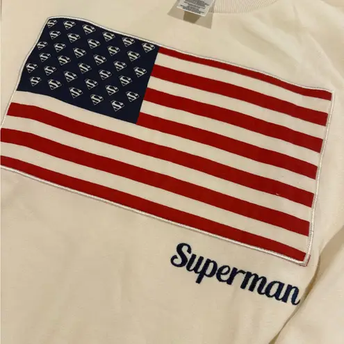 DC Comics NWOT Superman Cream Off-white American Flag Oversized Sweatshirt XL