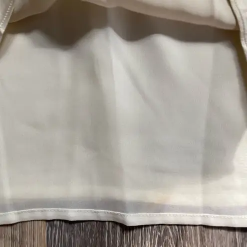 Vintage ‘90s Pearl Beaded Embroidered Silky Ivory Short Sleeve Fitted Top Sz S White