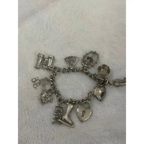 Vintage Silver Tone Charm Bracelet Ballerina, Ice Skating, Car Charms Womens