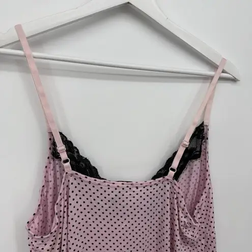 Rene Rofe Pink & Black Polka Dot Mini Nightgown Dress Lingerie Size XL